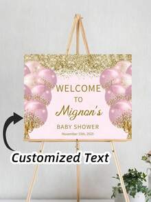 Customized Pink & Gold Balloons, Suitable For Baby Christening Decoration, Can Customize Baby Name, Cute & Romantic Pink Theme Balloons Welcome Sign, Suitable For Baby Christening, Party, Birthday, Wedding And Bridal Shower - Multicolor - View 7