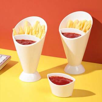 1个二合一薯条架，带蘸酱区和塑料零食杯，非常适合盛放薯片、蔬菜条和糖果，经久耐用，适合家庭和派对小吃。厨房用具、厨房用品、厨房配件。