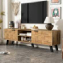 Modern TV Cabinet With 2 Doors And 2 Open Compartments – 160.5 X 35.5 X 45 Cm - Natural Oak - 查看 2