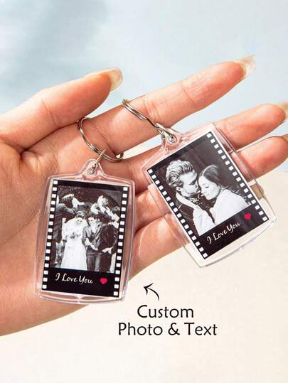 Chaveiro personalizado com foto e texto, chaveiro de acrílico personalizado, chaveiro personalizado para casais, chaveiro com foto, Dia dos Namorados, presente de aniversário, aniversários de casamento, presente para casais, gravado, aço inoxidável, colorido, fofo, Y2K, estiloso, unissex, casual, personalizado, único, customizado, presentes ideais para ele, presentes ideais para ela, para ela, namorado, material escolar, volta às aulas, presente escolar