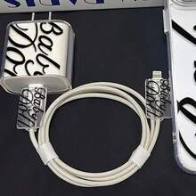 3pcs/Set Transparent Black & White Floral Letter Design Protective Case Compatible With Apple 18W-20W Charger Cable, Anti-Scratch And Anti-Breakage