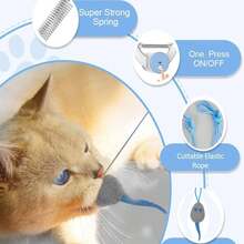 Cat Toy Interactive For Indoor Cats, Smart USB Rechargeable Door Hanging Automatic Retractable Kitten Toys, Teaser Electronic Self Play Feather Cat String Toy - Màu xanh lam - Xem 8