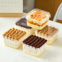 Caja de tiramisú especial desechable, caja de embalaje transparente, molde, pegatina de embalaje para pasteles, aperitivo cuadrado de leche de soja, 10 Uds., 400ml QVM6 - Claro - Ver 2