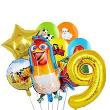 Bộ 9 bóng bay trang trí tiệc theo chủ đề trang trại hoạt hình, bóng bay lá kim loại hình gà trống, bóng bay cao su họa tiết máy kéo hình trang trại bò, gà, thích hợp cho sinh nhật, thú cưng, trang trí tiệc theo chủ đề trang trại mơ ước của nông dân - Nhiều màu - Xem 11