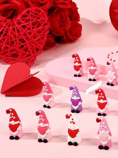 25 st rosa hjärtformade gnomdekorationer, miniatyrhjärtformade gnomfigurer, söta för kurragömma, finns i rött, rosa, lila, vitt, lämpliga för handgjorda presenter till bröllop, mors dag och för uppvisning på hyllor eller skåp