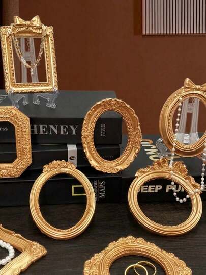 Marcos de fotos mini vintage de estilo europeo dorados, accesorios para fotografía de joyería y collares, decoraciones, accesorios de fondo para fotografía de joyería/Cuadros decorativos colgantes/Marcos de fotos decorativos