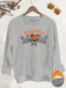 Sweat Shirt2025 New Sweatshirts Comfort Daily |   Women's Casual Round Neck Sweatshirt With Leopard Print And "BASKETBALL Mom" Design - Cozy Polyester, Long Sleeve, Perfect For Autumn And Winter Loose And ComfortableLoose And Comfortablevalentines Clothes - Xám - Xem 3