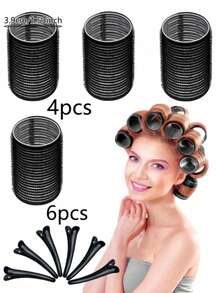 Set de 10 rizadores de pelo jumbo, rodillos de pelo grandes con clips, rizadores de pelo autoadhesivos, adecuados para cabello largo/medio/corto, flequillo, herramientas esenciales de rizado para familias (incluye 4 rizadores y 6 clips para el cabello), kit de peinado, kit de herramientas para el cabello para peluquería, salón de belleza, viaje, productos esenciales para el cuidado del cabello, accesorios para el cabello - Multicolor - Ver 14