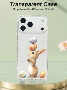 1 pieza Funda de teléfono con diseño de conejo de Pascua equilibrando huevos decorados, estilo festivo y divertido, funda transparente resistente a golpes, ligera y con corte preciso, compatible con iPhone 17/16/15/14/13/12/11/XS/XR/X/PLUS/PRO/PROMAX, compatible con Galaxy A34/A35/A54/A55, Galaxy S20/S21/S22/S23/S24 Ultra/Plus, compatible con Moto/Galaxy/Redmi/Honor/OPPO, regalo de fiesta - transparente - Ver 4