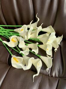 Bó hoa loa kèn trắng nhân tạo (5/10/20 cành, cao 13,4 inch) | Hoàn hảo cho đám cưới, Ngày của Mẹ, trang trí nhà cửa lễ Phục Sinh, trang trí sân vườn ngày Valentine, trang trí phòng, đồ nội thất ngoài trời, quà tặng ngoài trời cho phụ nữ. - trắng - Xem 2