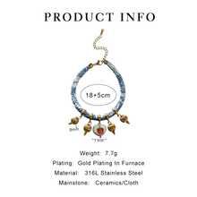 1pc Fashionable Stainless Steel Heart & Strawberry Flower Ceramic Striped Beaded 18K Gold Waterproof Layerable Bracelet For Women - Bracelet - View 5