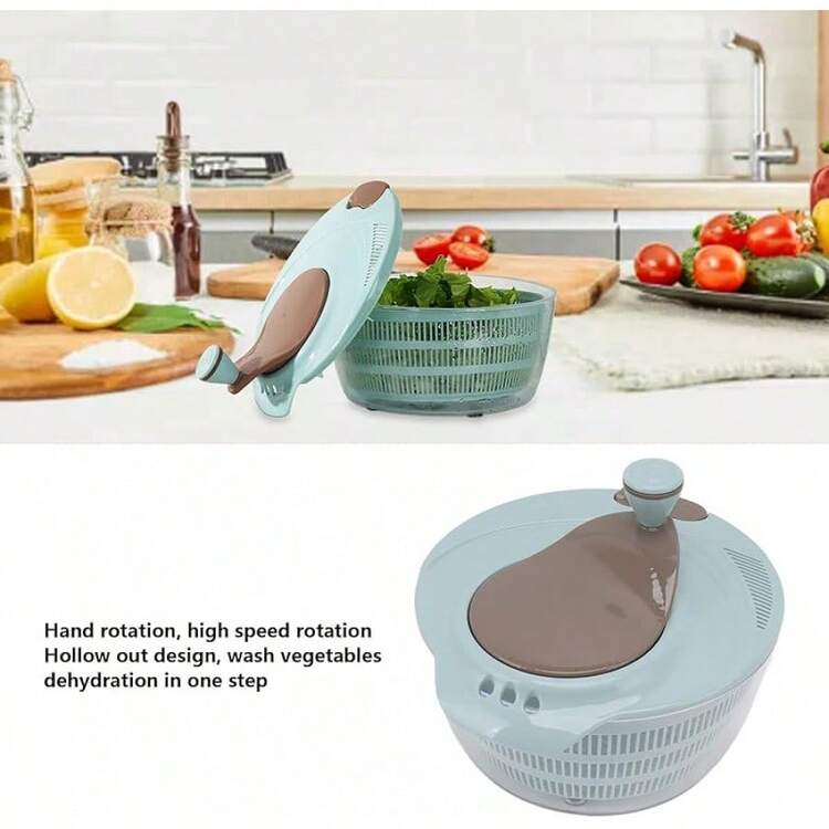 Haofy Lavadora de Frutas, Mezcla Rápida, Centrifugadora Manual para Ensaladas, Fácil Limpieza, Lavable, Ahorrando Tiempo en la Cocina (Azul) - Azul - Añade 2