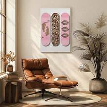 1 Piece Of Pink Leopard Print Skateboard Canvas Poster Art Print, Retro-Chic Print, Pink Cheetah And Leopard Kissing Skateboard, Girly Stockholm Style Aesthetic Wall Art Painting With Frame, Suitable For Contemporary Bedrooms, Bar Carts, Bathrooms, Living Rooms, Hotels, Apartments, Hallways, Studios, Studies, Home Office Decorations Can Be Hung Directly. - Nhiều màu - Xem 3