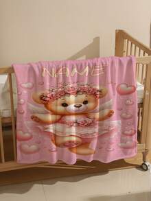 1pc Customizable Text Blanket, Teddy Bear Pattern, Personalized Blanket, Personalized Baby Blanket, Newborn Blanket, Suitable For Mother's Day, Birthday, Children's Day, Father's Day, Graduation, Christmas, Halloween, Applicable To Home Sofa, Bed, Car, Bedroom, Living Room, Sofa Blanket, Children's Blanket - Multicolor - View 4