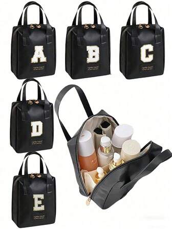 1pc PU Leather Travel Makeup Bag, Cosmetic Storage Organizer, Bathroom Toiletry Bag, Portable Handbag, Large Capacity Makeup Brush Holder, Waterproof Storage Pouch With DIY Letter, Suitable For Toiletries, Pens, Eyeshadow Brushes, Sanitary Napkins, Lipsticks, Cosmetic Pencils, Mirrors, Lip Gloss, Skincare Products, Digital Accessories, Great Gift For Mother's Day, Christmas, Valentine's Day, Suitable For Mothers, Friends, Teachers