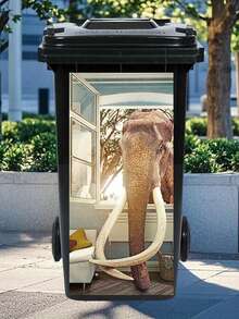 3D Cartoon Cat, Flowers, Elephant Printed Trash Can Sticker Waterproof PVC Outdoor Trash Can Trash Can Poster Peeling Sticker 4 Sizes