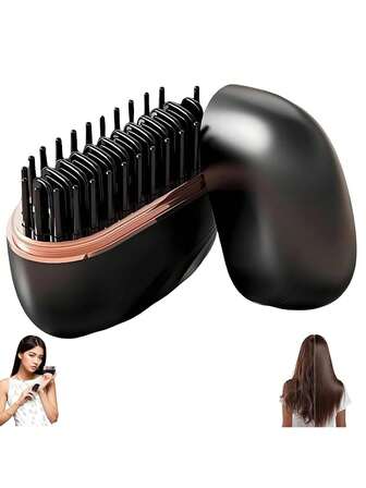 迷你无线直发梳，带刘海，小巧便携，便携口袋大小无线直发刷，迷你热梳，USB 充电，女士直发梳，快速造型，修发工具，时尚梳子，轻巧刷子，顺滑，结构，USB 美发工具，忙碌的专业人士，日常造型