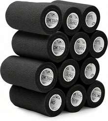 OK TAPE Self Adherent Cohesive Bandages Wrap - 12Packs, 2 X 5 Yards, Non-Woven Self Adhesive Bandage Wrap Thumb, Finger, Wrist, Ankle, Vet Wrap Bandages Tape (Mixed Colors) - 黑色 - 查看 1