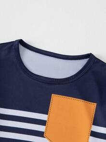 4件套男童短袖T恤，休闲拼接条纹上衣，轻薄夏季男女童装 - 彩色 - 查看 4