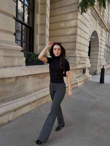 VIBEWAVE 基本款高领短袖针织毛衣 - 黑色 - 查看 6