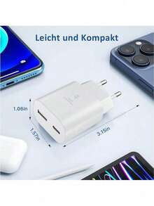 Bộ sạc nhanh USB-C kép 25W, bao gồm cáp sạc nhanh USB/USB-C sang Type-C 60W, cáp dữ liệu 100cm/3.3ft, tương thích với dòng 16/15, cáp sạc, đạt chứng nhận CE & RoHS, cổng USB-C và USB-A, tương thích với Samsung S25, S24, S23, A56, A55, A16, A15, pin dự phòng sạc nhanh, quà tặng Giáng sinh/gia đình phù hợp để sạc nhiều người, nhiều thiết bị, nhu cầu sạc tại nhà và bàn làm việc văn phòng. Bộ sạc điện thoại đa cổng công suất cao cho văn phòng tại nhà. - Xem 6