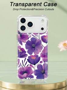 1 pieza Funda de teléfono con diseño de flores moradas tipo amapola, estilo artístico y elegante, funda transparente resistente a golpes, ligera y con corte preciso, compatible con iPhone 17/16/15/14/13/12/11/XS/XR/X/PLUS/PRO/PROMAX, compatible con Galaxy A34/A35/A54/A55, Galaxy S20/S21/S22/S23/S24 Ultra/Plus, compatible con Moto/Galaxy/Redmi/Honor/OPPO, regalo de fiesta - transparente - Ver 4