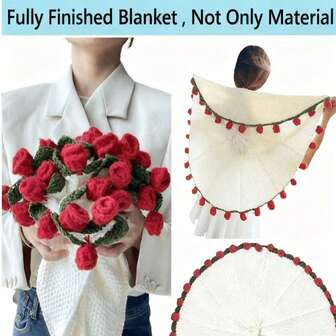1 PIEZA Manta terminada con rosas, un ramo de flores de rosa hechas a mano a ganchillo de acrílico suave y esponjoso, con lirio del valle y flecos de rosa de leche como regalo del Día de la Madre solo para mamá