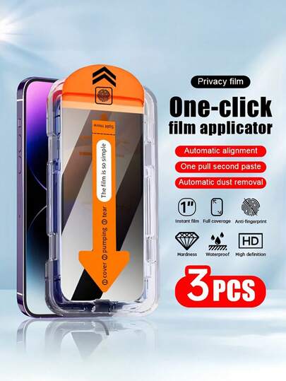 BOLLYMORE 3 peças/Conjunto Protetor de Tela de Vidro Temperado Anti-Espiada de Instalação Única, Compatível com iPhone 11/12/13/14/15/16/Plus/Pro/Pro Max, Ótimo Presente para Aniversário, Família e Amigos, Protetor de Tela de Celular, À Prova d'Água, à Prova de Choques, Anti-Queda, Anti-Arranhões, Cobertura Total