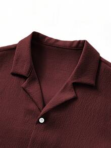 2pcs/Set Fashionable European Style Jacquard Casual Brand Loose Short Sleeve Shirt And Pants Beach Holiday Outfit, Suitable As Gift For Husband/Boyfriend - 酒紅色 - 查看 3