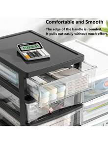 透明桌面收纳盒，带抽屉和小型塑料搭扣盒，桌面增高整理架，办公塑料收纳柜，适用于文具、学生书桌配件、化妆品、返校必备品 - 彩色 - 查看 5