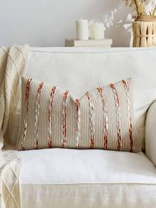 1 buc/2 buc Camel Base + Portocaliu + Fildeș cu dungi (Inserția nu este inclusă) Față de pernă cu dungi groase 3D, Față de pernă din chenilă cu model boem Farmhouse, Șemătură de pernă în culori neutre pentru canapea, pat, dormitor, sufragerie, petrecere, decor, toate anotimpurile - Bază de cămilă + portocaliu - Vizualizare 12