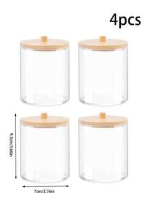 现代圆形棉签收纳盒，亚克力材质，非常适合浴室梳妆台收纳。适用于棉签、化妆球、棉片、化妆海绵、浴盐等。- 4个装 - 透明，带竹制盖子。 - 彩色 - 查看 12