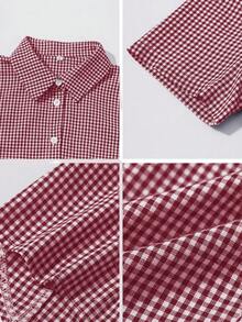 Y2K Preppy Style Women's Cotton Fitted Collared Short Sleeve Shirt, Button Closure, Purple Plaid Schoolgirl Blouse, Summer, Valentine's Day - Red Violet - View 11