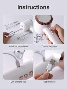 AOYI 可充电手持式电动搅拌器，双搅拌模式，家用打蛋器，小型揉面器，蛋糕烘焙搅拌器，含充电线 - 彩色 - 查看 5