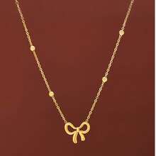 1pc Fashionable Titanium Steel Bowknot Necklace For Girl, Minimalist Design, Versatile, Delicate Luxury Collarbone Chain - Gold - View 11