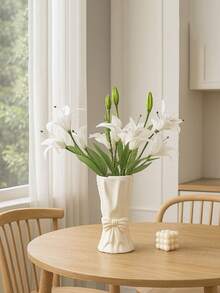 1pc Minimalist Plastic Vase With Bow Decor (White/Black), Ceramic-Look Decorative Vase For Home, Room, Living Room, Entryway, Hotel Decor. Vase In Bow Bouquet Shape, Suitable For Fresh Flowers, Dried Flowers. Nordic, Minimalist Resin Vase Gift For Birthday, Graduation, Back To School, School Supplies - Multicolor - View 6