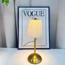 1pc Modern Pleated LED Table Lamp, Touch Control, 3 Color Temperatures With Adjustable Brightness, USB Powered, Indoor Use, Metal Base, Pleated Fabric Shade - Bedside Night Light - Linen - View 7