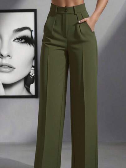 Women's High Waist Pleated Loose Fit Trousers, Suitable For Work And Casual Wear, Spring/Summer