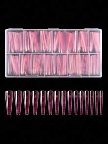 150pcs Pink Ballet Long Nail Mold, Transparent Glossy Finish, Quick Building Gel Nail Extension Top Making Nails Can Be Reused With 15 Sizes Of Nail Tools - Apricot - View 6