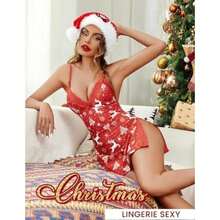 - Lencería para mujer, con tirantes delgados, camisón de babydoll(M Navidad) - Multicolor - Ver 4