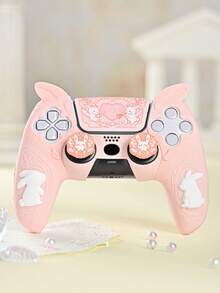 GeekShare 1 Set Cute Rabbit Silicone Game Controller Skin Protector, 1 Pair Joystick Caps + 2 Stickers - 粉色 - 查看 3