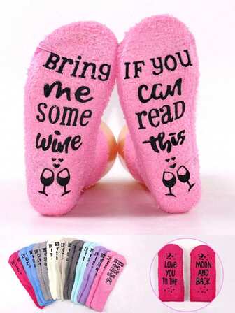 4/1 Pair Unisex Comfortable Coral Fleece Cake Socks, Mid-Calf Sleep Socks, Anti-Slip Letter Print Socks For Hardwood Floor - Fun Letter Design, Perfect Gift For Birthday, Party, Parents, Lover, Friends