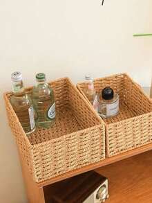 1/3件装手工编织收纳篮,浴室收纳篮,厨房零食架,办公书架,文具药盒,玩具篮,梳妆台化妆品收纳篮,家居装饰篮,礼品篮,化妆品篮,客厅收纳篮 - 駝色 - 查看 20