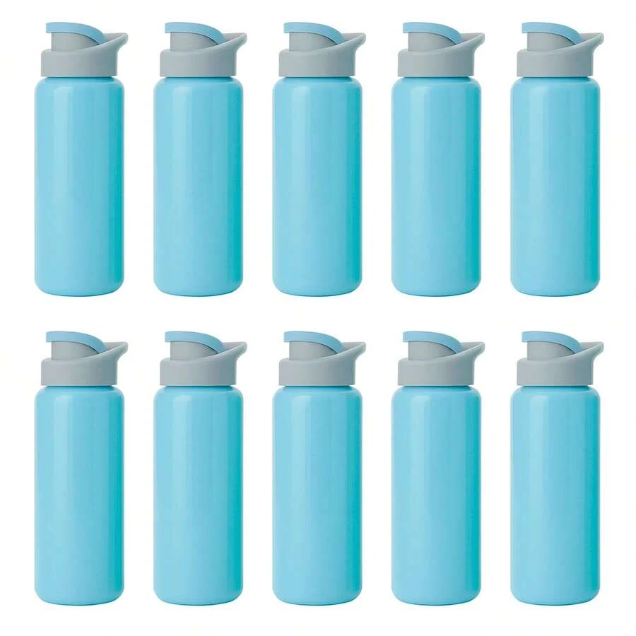 PromoClick Paquete de 10 Cilindros de plástico de 1000 ML.Con tapa enroscable, asa y boquilla que cierra a presión. - Azul pastel - Ver 1