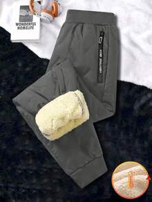 1pc Tween Boy Casual Thermal Lined Thick Warm Winter Pants, Kids Trousers For Autumn/Winter