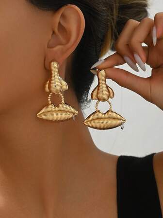 1 par de pendientes de oreja con diseño minimalista personalizado 3D de nariz, labio y oreja, diseño de nicho versátil para uso diario de mujeres