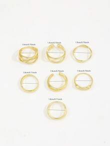 7pcs Asymmetrical Geometric Knuckle Rings Set, Multi-Element Line Design Rings For Women - Gold - View 5