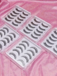 AYRMILLA 5对装自然蓬松柔软3D浓密貂毛假睫毛，纤长多层睫毛，短款浓密假睫毛，适用于婚礼、夜店、日常工作会议等场合的化妆套装，佩戴舒适，妆效自然，手工制作，妩媚动人，拉长眼型，逼真自然，整条假睫毛，持久浓密，热门美妆工具，全套假睫毛，睫毛嫁接套装，条状假睫毛，睫毛，假睫毛，假睫毛 - 黑色 - 查看 9