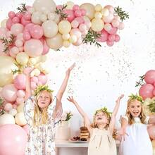 124件套粉色和黄色气球拱门套装，包含粉色、浅粉色、黄色、沙色和白色气球，适用于生日、新娘送礼会、婚礼、蜜蜂熊主题派对装饰 - 彩色 - 查看 5