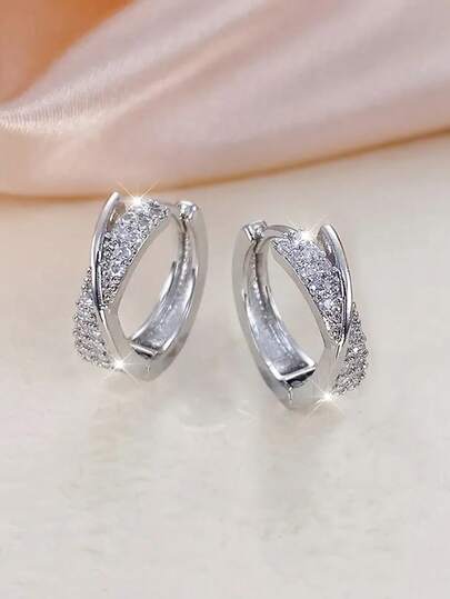 1 Pair Teen Elegant Cubic Zirconia Hoop Earrings For Girls For Daily Decoration For Party Jewelry Birthday Gift